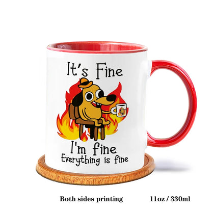 Everything is Fine Funny Meme Coffee Mug – Ceramic Cup for Tea Coffee Funny Sarcastic Novelty Gift Office
