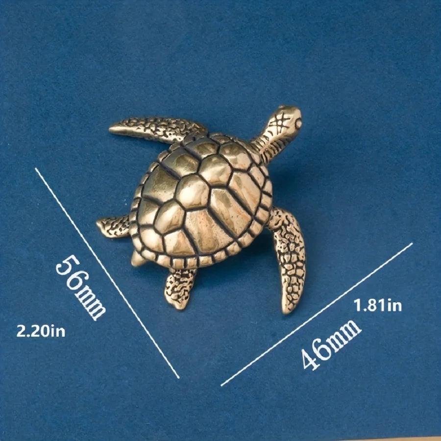 Mini Brass Copper Metal Turtle Figurine – Desk Buddy Ornament Collectible