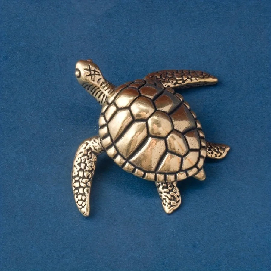 Mini Brass Copper Metal Turtle Figurine – Desk Buddy Ornament Collectible
