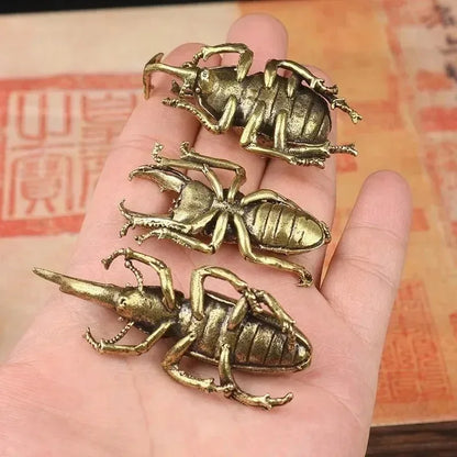 Mini Brass Copper Metal Beetle Bug  Figurine – Desk Buddy Ornament Collectible
