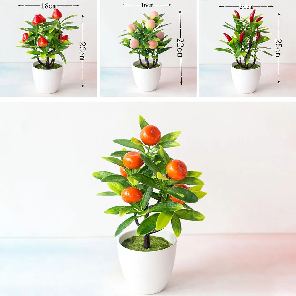 Artificial Bonsai Plant Tree – Peach, Orange, Strawberry, or Pepper Tree Plant Décor (22×18 cm)