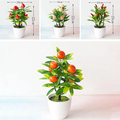 Artificial Bonsai Plant Tree – Peach, Orange, Strawberry, or Pepper Tree Plant Décor (22×18 cm)