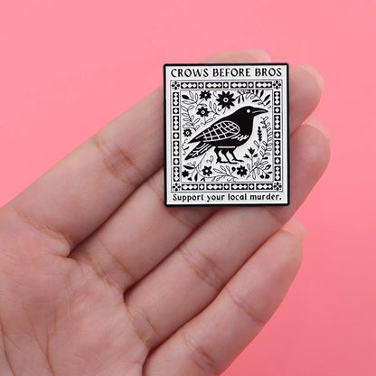 Funny Crow ‘Crows before Bros’ Enamel Brooch Lapel Pin Badge Novelty Gift