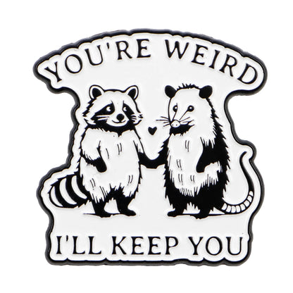Opossum & Raccoon Weird Best Friends Funny Enamel Brooch Lapel Pin Badge Novelty Gift