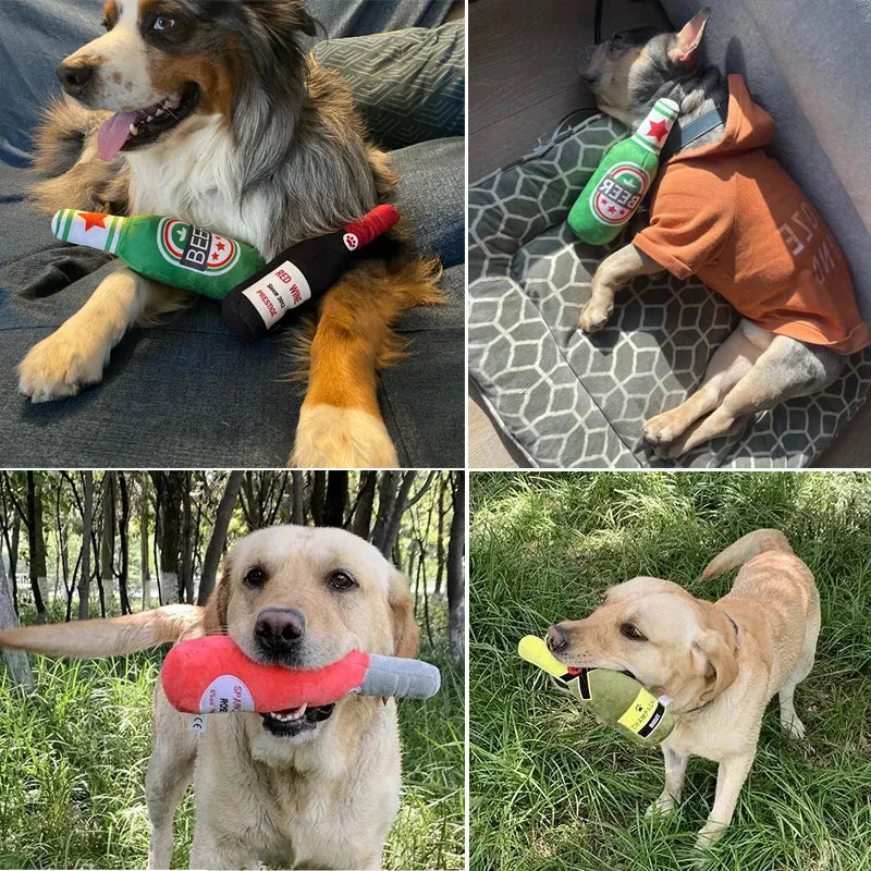 Funny Squeaky Dog Toy Beer Wine Alcohol Bottle Shaped Pet Dog Plush Toy Gift Comedy Novelty Fun Silly
