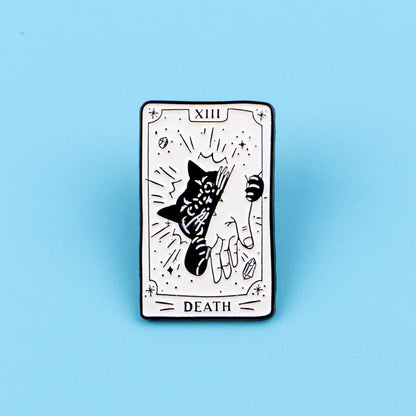 Black Cat Death Tarot Card Style Enamel Pin Badge Brooch