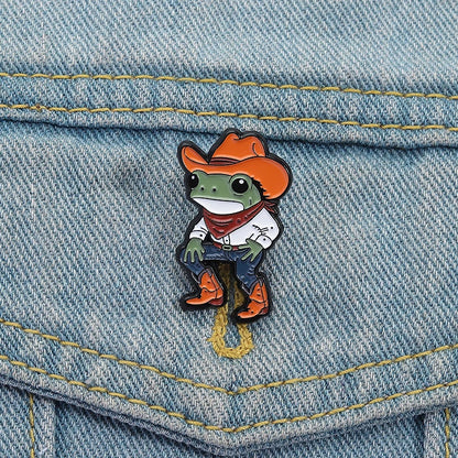 Cartoon Cowboy Frog Enamel Pin Badge Funny Cowboy Hat Boots Brooch Clothes Lapel Animal