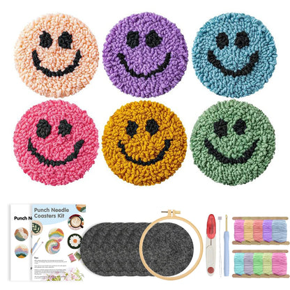 DIY Punch Needle Coaster Kit – Make 6 Frog, Ghost, or Smile Coasters Craft Embroidery