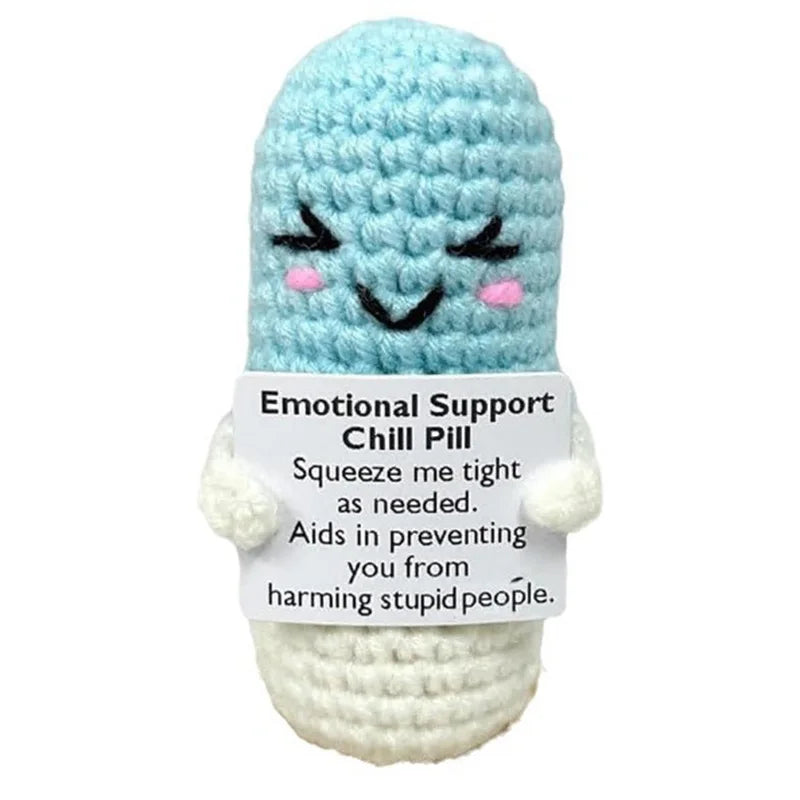 Crochet Knitted Chill Pill - Emotional Support Chill Pill Handmade-Style Gift with Message Card Mental Health Happy Pill Support