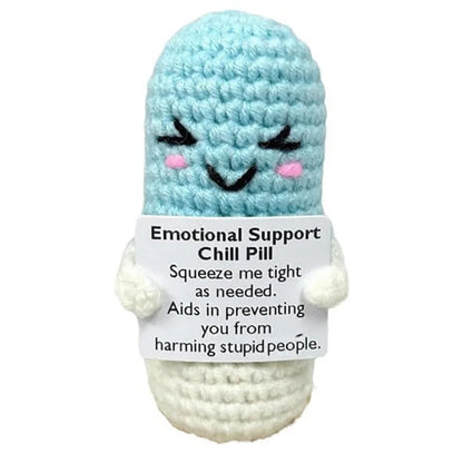 Crochet Knitted Chill Pill - Emotional Support Chill Pill Handmade-Style Gift with Message Card Mental Health Happy Pill Support