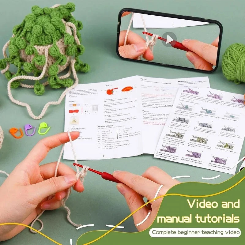 Crochet Hanging Plant Kit for Beginners – Includes Yarn, Tools & Video Tutorial