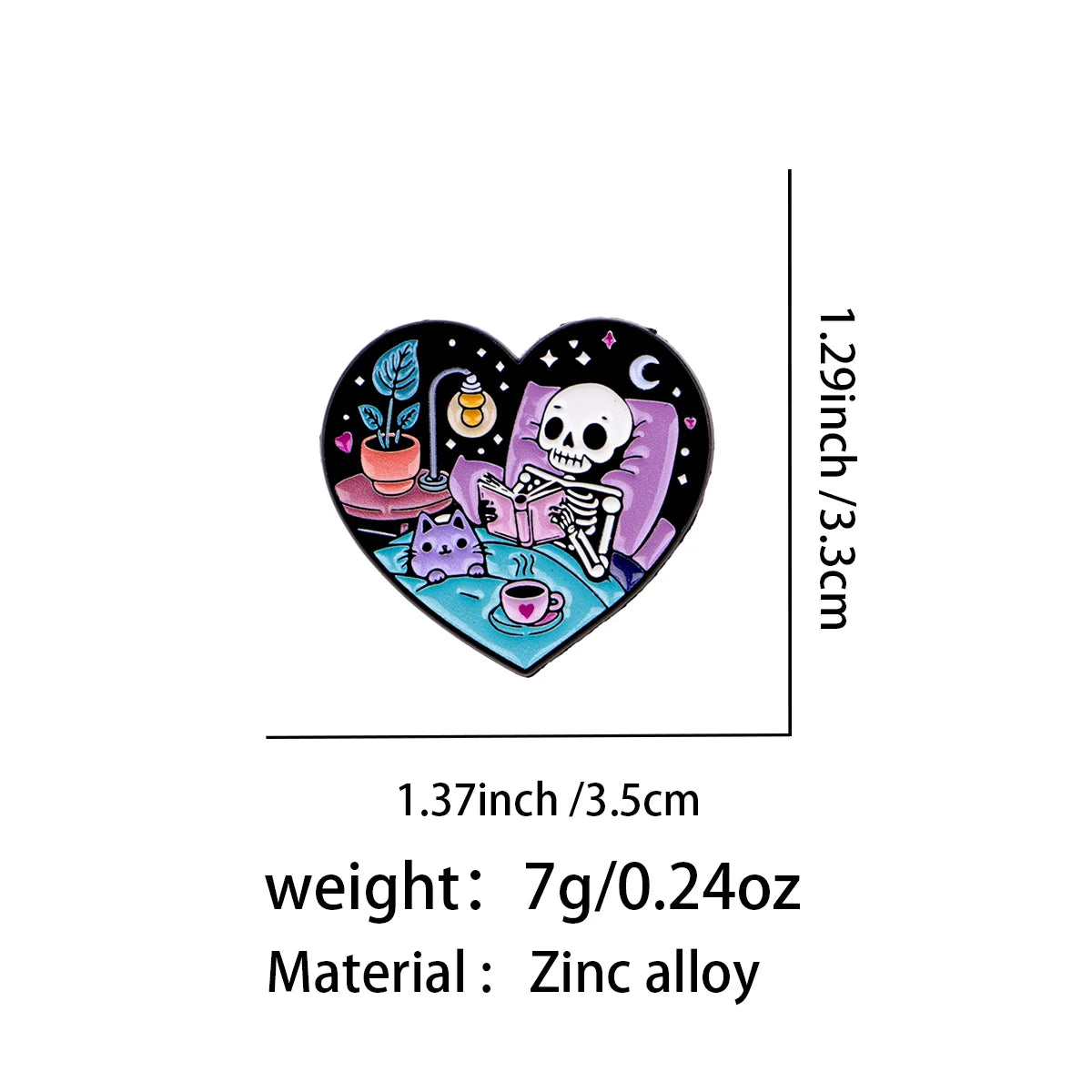 Skeleton and Cat Reading Cute Enamel Pin Badge Brooch Lapel Backpack Clothing Accessories Book Lover