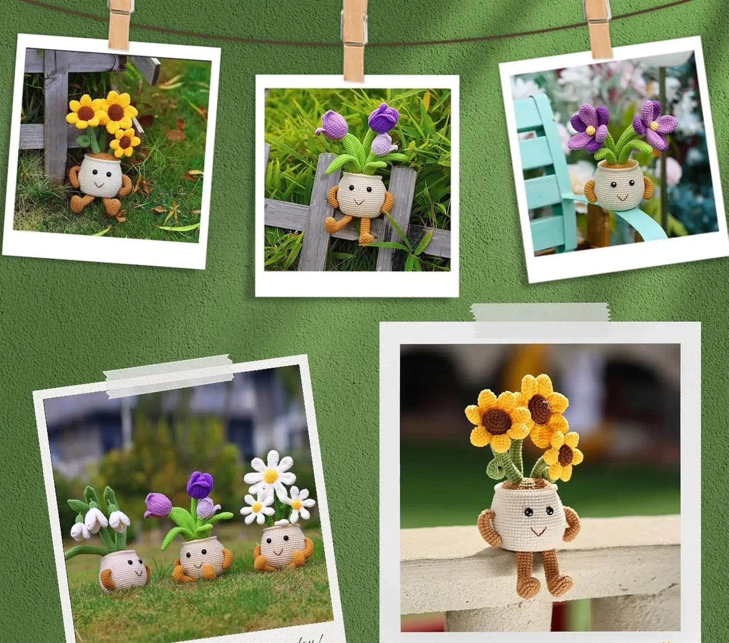 DIY Potted Plant Crochet Kit Beginners Starter – Daisy, Crocus, Snowdrop, Sunflower, Tulip Design