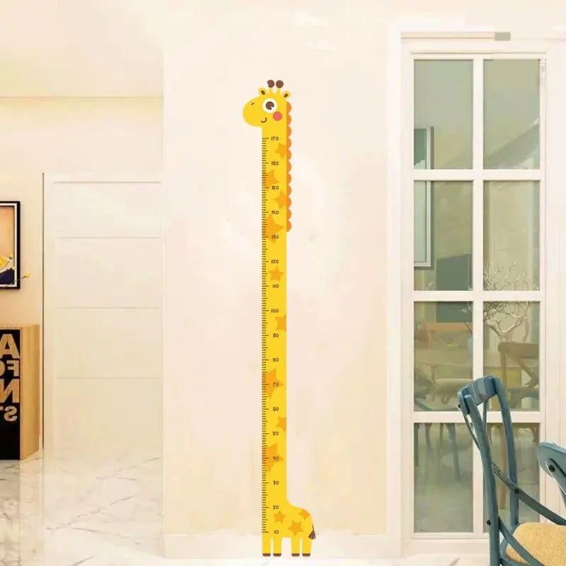 Cartoon Wall Height Chart Sticker – Removable Kids Growth Ruler for Bedroom or Nursery - Unicorn, Giraffe and Dinosaur
