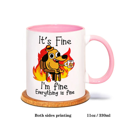 Everything is Fine Funny Meme Coffee Mug – Ceramic Cup for Tea Coffee Funny Sarcastic Novelty Gift Office