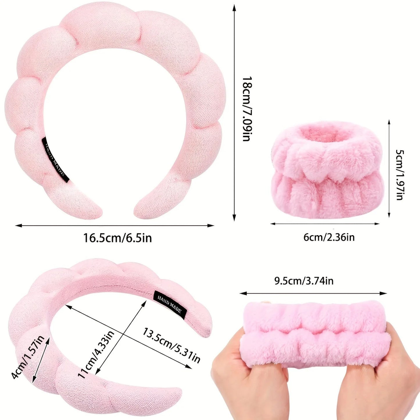 3-Piece Spa Headband & Wristband Set – Ultra Soft Makeup & Skincare Accessories