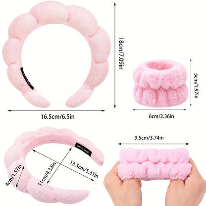 3-Piece Spa Headband & Wristband Set – Ultra Soft Makeup & Skincare Accessories
