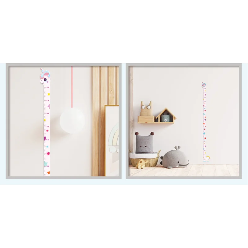 Cartoon Wall Height Chart Sticker – Removable Kids Growth Ruler for Bedroom or Nursery - Unicorn, Giraffe and Dinosaur