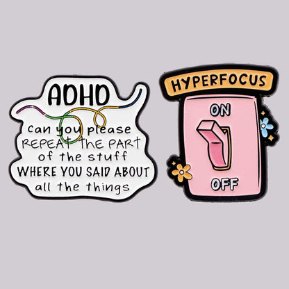 Funny ADHD Enamel Pin Badge Hyperfocus Switch Please Repeat Neurodivergent