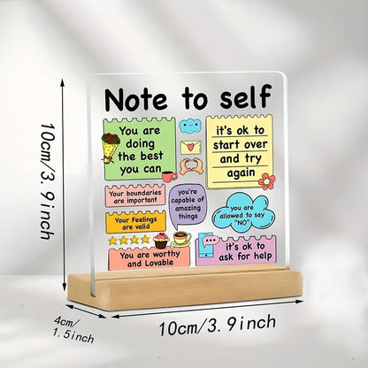 Inspirational Acrylic Quote Plaque Sign Gift with Wooden Base – Positive Affirmation Emotional Support Mental Health Desk Décor