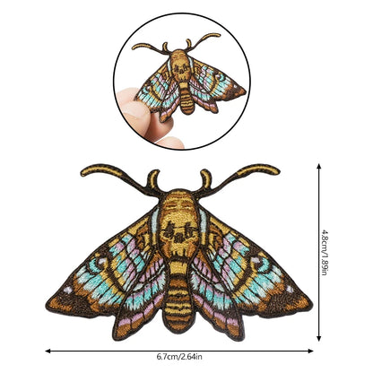 Colourful Skull Moth Embroidered Patch – Iron-On or Sew-On Fabric Badge