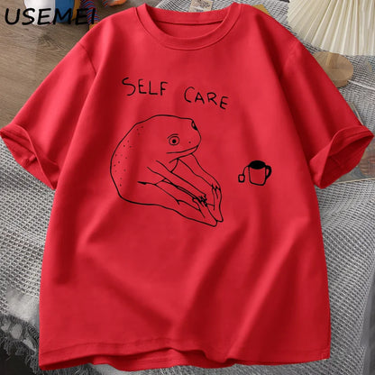 Funny Frog Self-Care T-Shirt Top – Retro Funny Design Tee for Women & Men Unisex