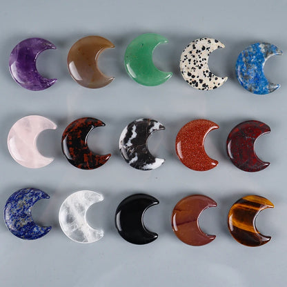 Crystal Mini Crescent Moon Ornament  – Hand-Carved Natural Stones for Chakra Energy Healing & Home Décor