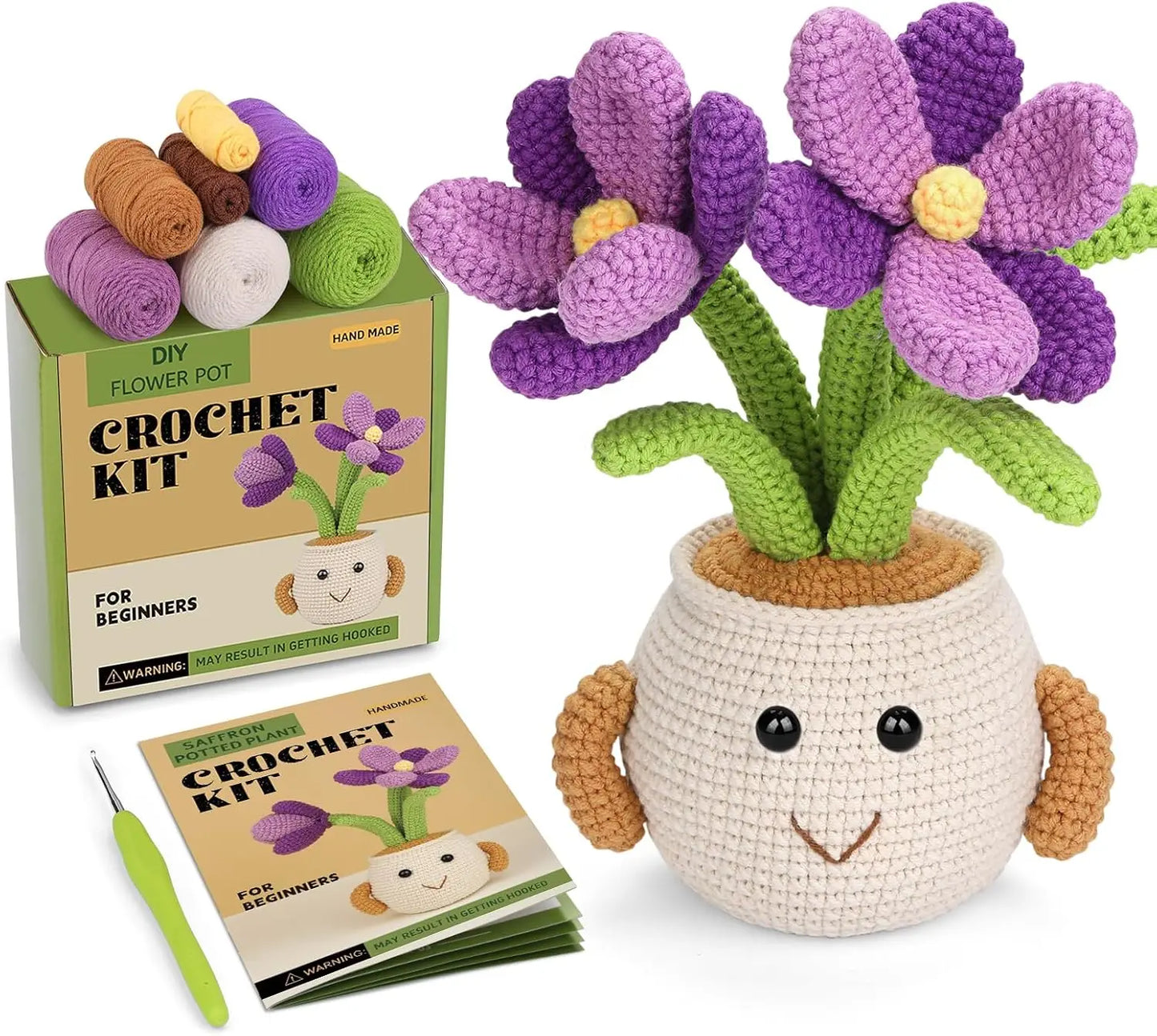 DIY Potted Plant Crochet Kit Beginners Starter – Daisy, Crocus, Snowdrop, Sunflower, Tulip Design