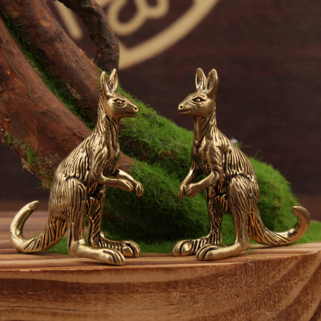 Mini Brass Copper Metal Kangaroo Figurine – Desk Buddy Ornament Collectible
