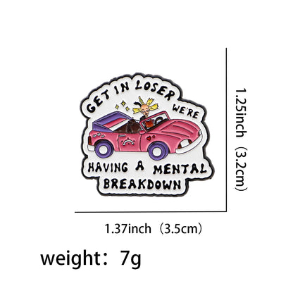 Cartoon Doll in Pink Car Enamel Pin Badge Mental Breakdown Backpack Brooch Hat Collar Lapel