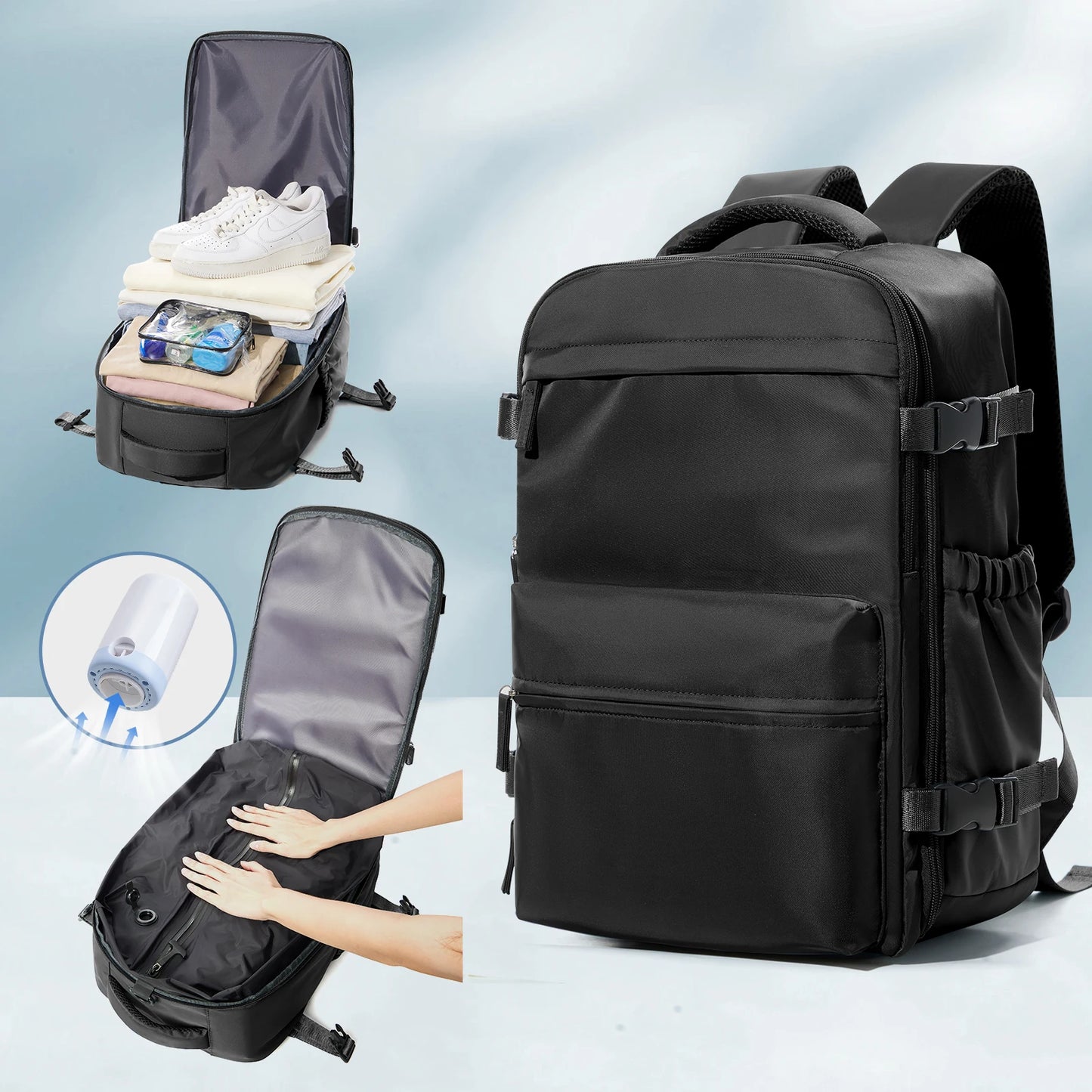 Expandable Vacuum Travel Luggage Backpack – Large Capacity Laptop Bag Men Women - Comes With Pump - Airback Smart Compression Backpack
