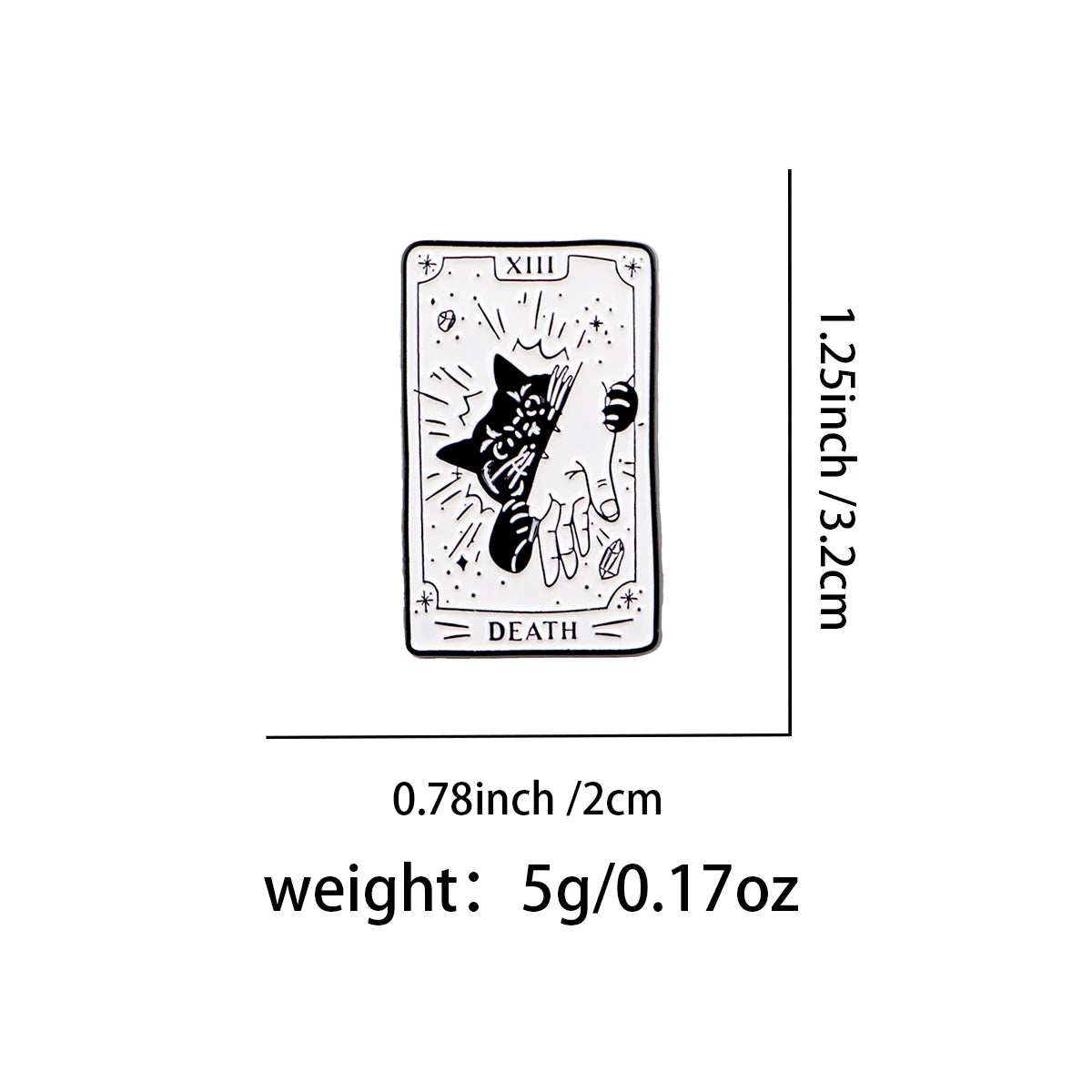 Black Cat Death Tarot Card Style Enamel Pin Badge Brooch
