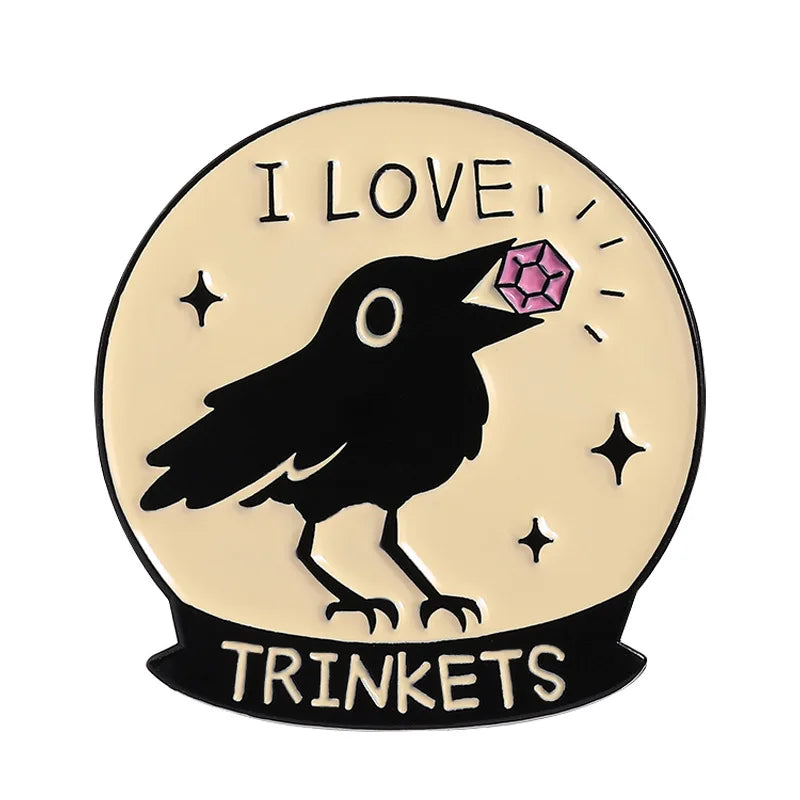 Cute Black Crow Metal Enamel Pin Badge Brooch Shiny Things Trinkets Raven Bird