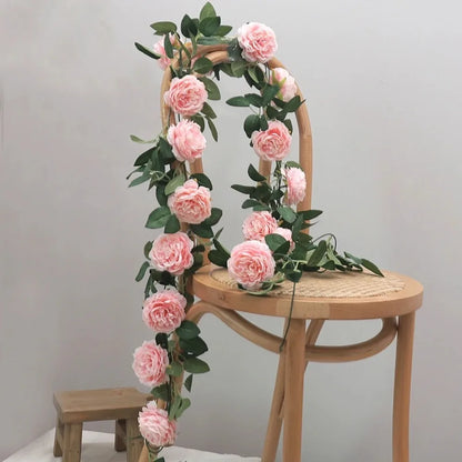 Silk Peony Garland – Pink Artificial Hanging Peonies Flower Vine for Home, Wedding & Party Décor