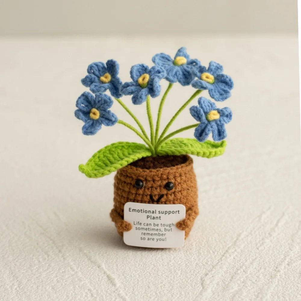 Crochet Knitted Flower Plant Pot - Desktop Emotional Support Gift Positivity Words of Encouragement Ornament - Perfect Gift