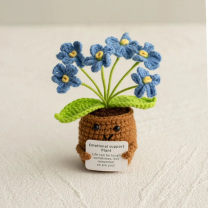 Crochet Knitted Flower Plant Pot - Desktop Emotional Support Gift Positivity Words of Encouragement Ornament - Perfect Gift