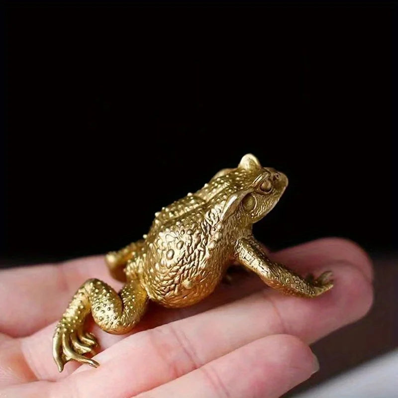 Mini Brass Copper Metal Toad Figurine – Desk Buddy Ornament Collectible