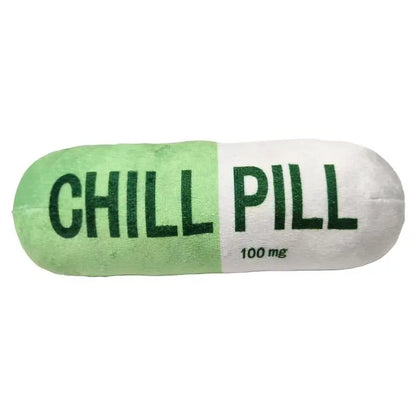 Funny Squeaky Dog Toy Chill Pill Tablet Shaped Pet Dog Plush Toy Gift Comedy Silly
