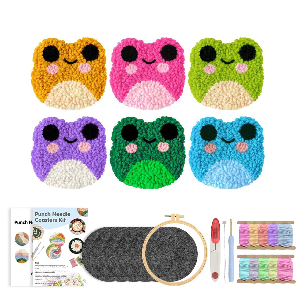 DIY Punch Needle Coaster Kit – Make 6 Frog, Ghost, or Smile Coasters Craft Embroidery