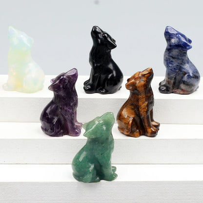 Crystal Howling Wolf Figurines – Hand-Carved Natural Stone Animal Wolves Figures for Chakra Energy Healing & Home Décor