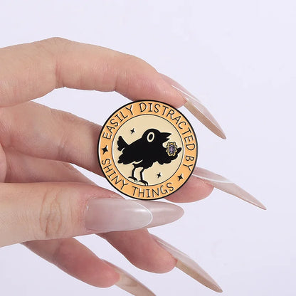 Cute Black Crow Metal Enamel Pin Badge Brooch Shiny Things Trinkets Raven Bird