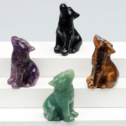 Crystal Howling Wolf Figurines – Hand-Carved Natural Stone Animal Wolves Figures for Chakra Energy Healing & Home Décor