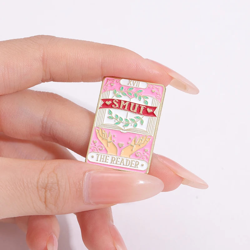 SMUT THE READER Tarot Card Brooch Enamel Pin Badge Book Lover Lapel Backpack Gift