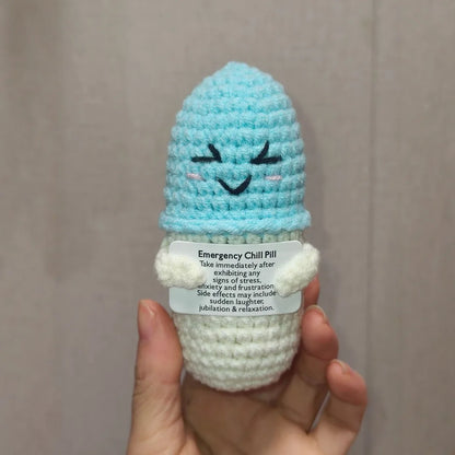 Crochet Knitted Chill Pill - Emotional Support Chill Pill Handmade-Style Gift with Message Card Mental Health Happy Pill Support