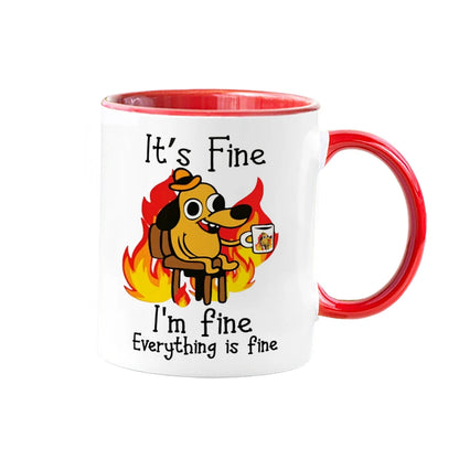 Everything is Fine Funny Meme Coffee Mug – Ceramic Cup for Tea Coffee Funny Sarcastic Novelty Gift Office