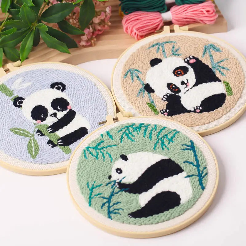 20cm Panda Design Punch Needle DIY Kit Set – Beginner Animal Craft Set