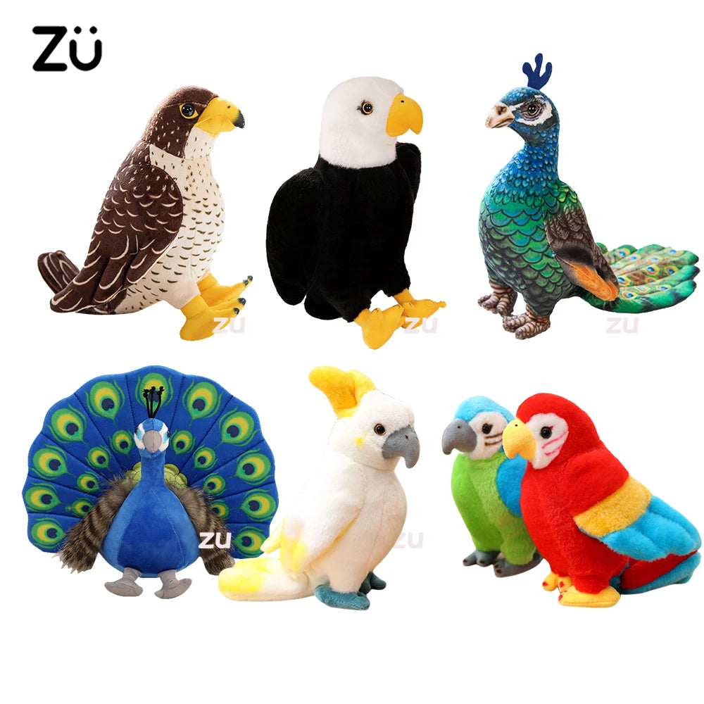 Lifelike Bird Plush 20-30cm–Parrot, Peacock, Pelican, Eagle, Cockatoo, Vulture & More Soft Toys