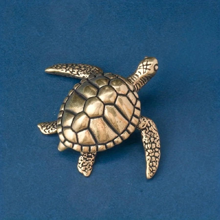 Mini Brass Copper Metal Turtle Figurine – Desk Buddy Ornament Collectible