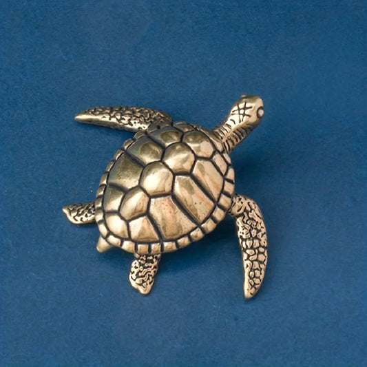 Mini Brass Copper Metal Turtle Figurine – Desk Buddy Ornament Collectible