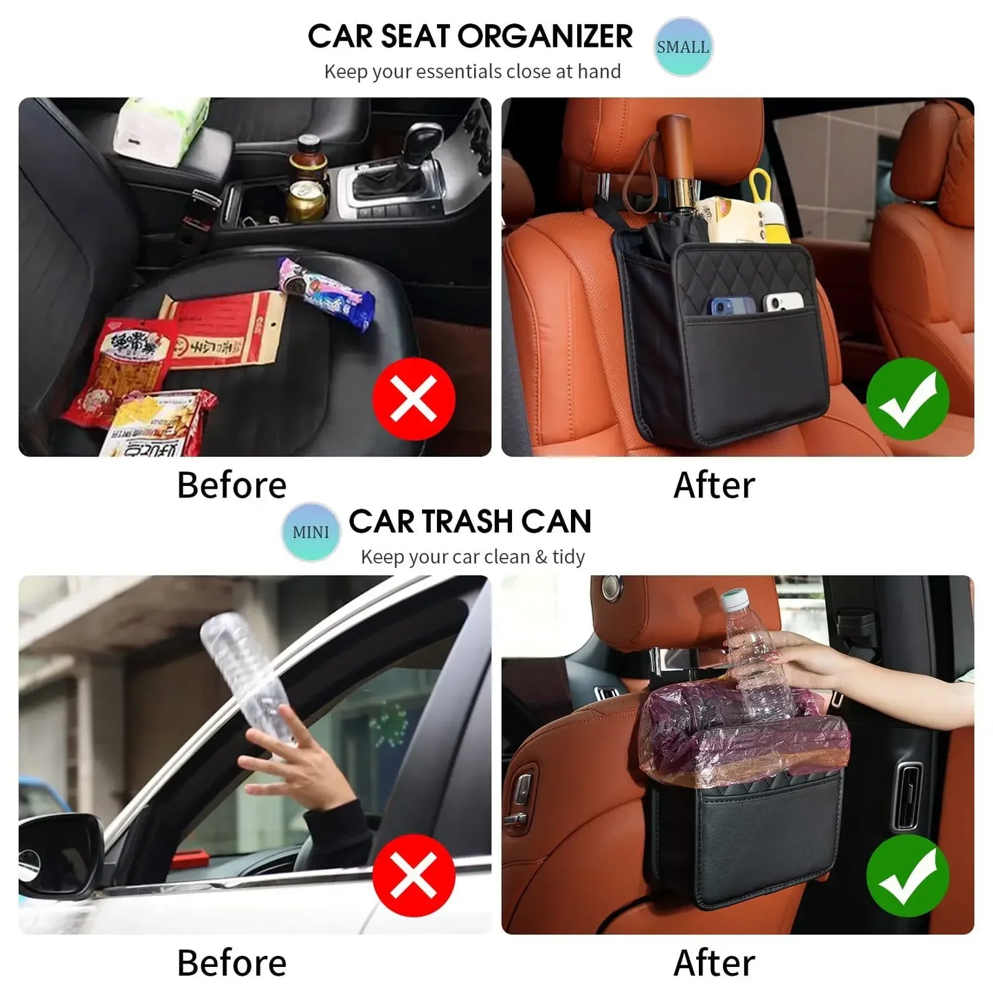 Multi-Functional Car Storage Bag Bin Unit PU Leather - Suitable For Most Vehicles